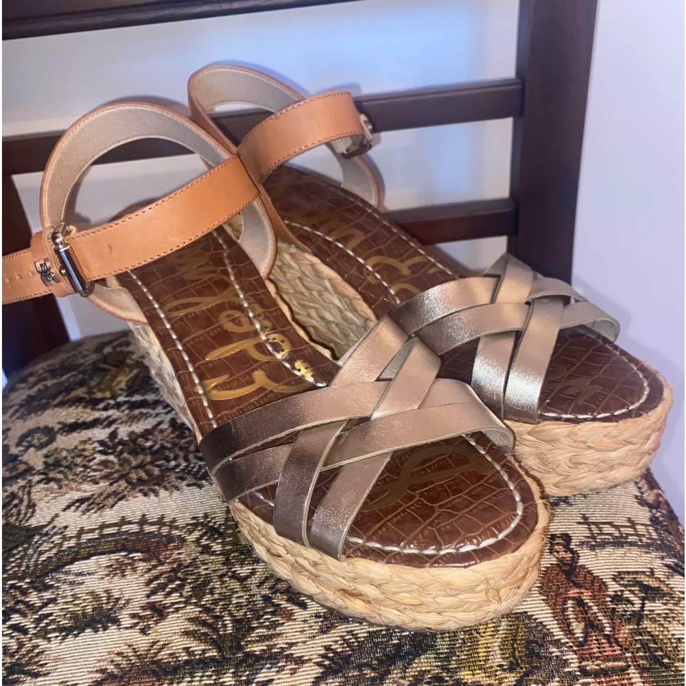 Sam Edelman Darlene Wedge Sandals 8.5 Metallic Gold Espadrille Braided Platform - Picture 10 of 16